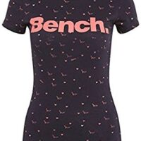 Bench Damen T-Shirt AOP Logo Tee mit Allover-Print Vogelprint dunkelblau 1464