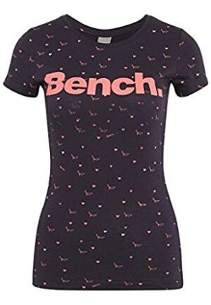 Bench Damen T-Shirt AOP Logo Tee mit Allover-Print Vogelprint dunkelblau 1464