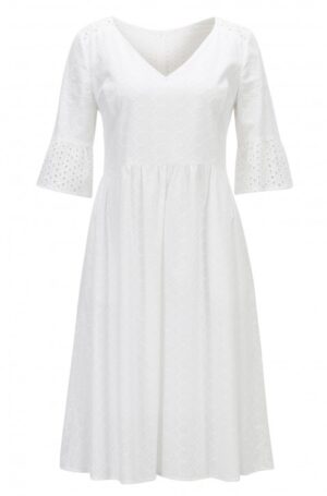 BOSS Tailliertes Kleid Abroidita aus Baumwoll-Voile mit Lochstickerei weiss 100 34