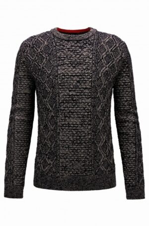 BOSS Pullover AKASELLY aus Baumwoll-Mix mit dreidimensionalem Zopfmuster grau 022 M