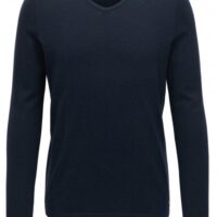 BOSS ORANGE Pullover Ameross aus gestrickter Baumwolle mit V-Ausschnitt und Paspel-Details Farbe dunkelblau 404 S