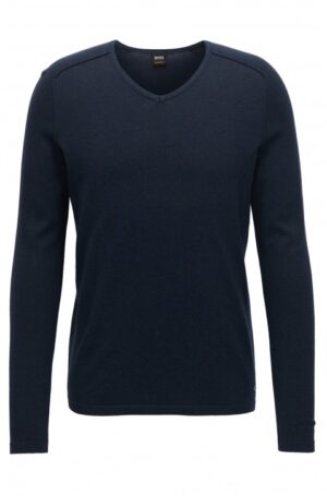 BOSS ORANGE Pullover Ameross aus gestrickter Baumwolle mit V-Ausschnitt und Paspel-Details Farbe dunkelblau 404 S