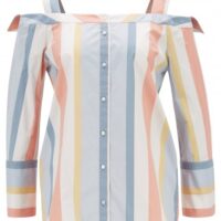 BOSS Schulterfreie Regular-Fit Bluse CALORIA aus gestreifter Stretch-Baumwoll  967 BOSS Schulterfreie Regular-Fit Bluse CALORIA aus gestreifter Stretch-Baumwoll  967