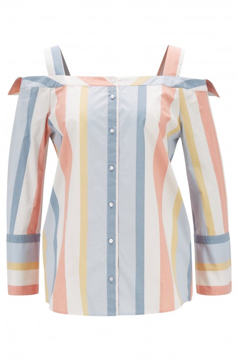 BOSS Schulterfreie Regular-Fit Bluse CALORIA aus gestreifter Stretch-Baumwoll  967 BOSS Schulterfreie Regular-Fit Bluse CALORIA aus gestreifter Stretch-Baumwoll  967