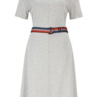 HUGO BOSS Kurzarm-Kleid DEBELT mit gestreiftem Logo-Gürtel grau 040 HUGO BOSS Kurzarm-Kleid DEBELT mit gestreiftem Logo-Gürtel grau 040