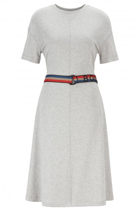 HUGO BOSS Kurzarm-Kleid DEBELT mit gestreiftem Logo-Gürtel grau 040 HUGO BOSS Kurzarm-Kleid DEBELT mit gestreiftem Logo-Gürtel grau 040