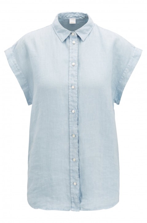 BOSS Regular-Fit Bluse EMIRTA aus reinem Leinen mit kurzen Ärmeln und Spitzkragen hellblau BOSS Regular-Fit Bluse EMIRTA aus reinem Leinen mit kurzen Ärmeln und Spitzkragen hellblau