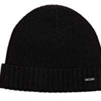 BOSS Strickmütze Fati 04 aus Schurwolle mit metallener Logo-Applikation schwarz 001