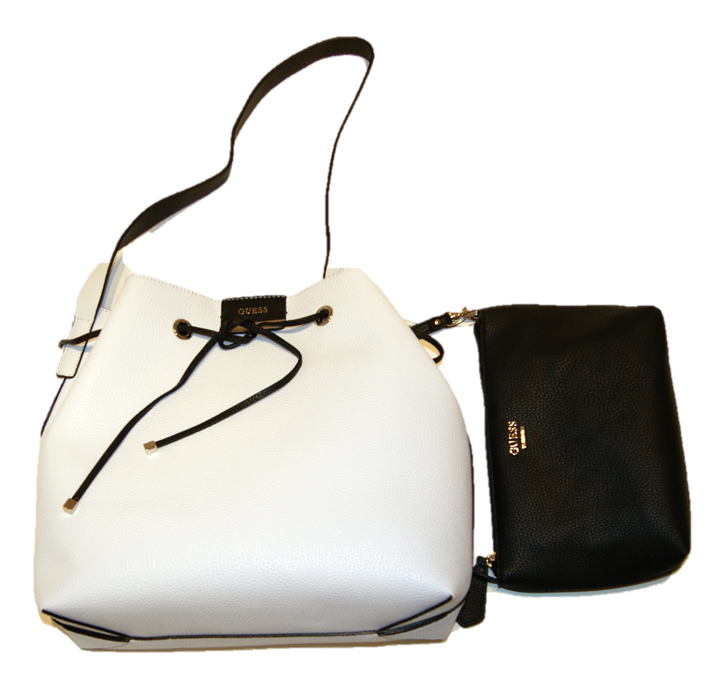 GUESS UMHÄNGETASCHE BOBBI FARBE WHITE / BLACK GUESS UMHÄNGETASCHE BOBBI FARBE WHITE / BLACK