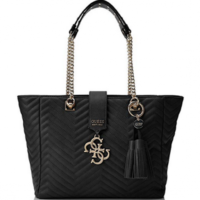GUESS Damen VIOLET CARRYALL  Schultertasche mit Absteppung schwarz