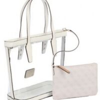 Guess Handtasche / Shopper Logo Remix Clear Plastic Weiß Cement Tote Bag