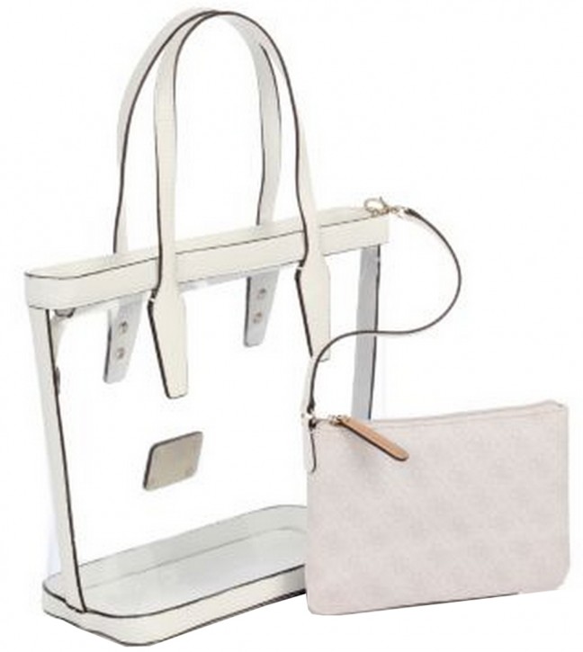 Guess Handtasche / Shopper Logo Remix Clear Plastic Weiß Cement Tote Bag Guess Handtasche / Shopper Logo Remix Clear Plastic Weiß Cement Tote Bag