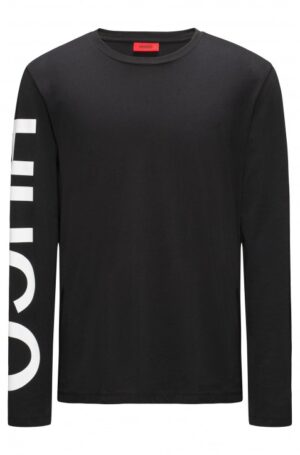 HUGO Longsleeve Demeos aus Baumwoll-Jersey mit Logo-Print auf dem Ärmel schwarz 001 S