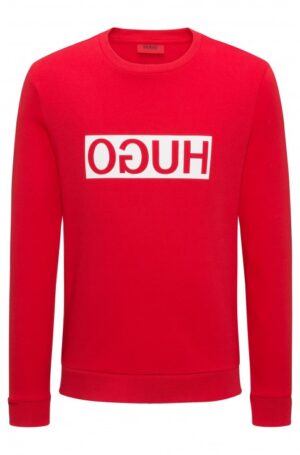 HUGO Regular-Fit Sweatshirt DICAGO aus Baumwolle mit spiegelverkehrtem Logo-Print Farbe rot 629 S