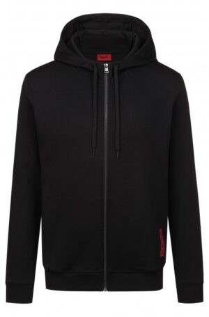 HUGO Kapuzen-Sweatjacke  DONDY aus Baumwolle mit abgeschnittenem Logo-Print schwarz
