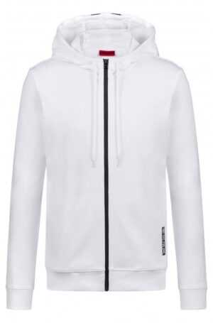 HUGO Kapuzen-Sweatjacke DONDY aus Baumwolle mit abgeschnittenem Logo-Print weiss