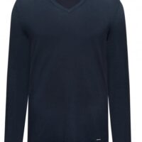 HUGO Pullover San Vitalo mit V-Ausschnitt aus Baumwoll-Mix mit Seide dunkelblau 410