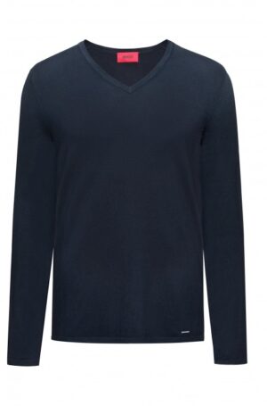 HUGO Pullover San Vitalo mit V-Ausschnitt aus Baumwoll-Mix mit Seide dunkelblau 410