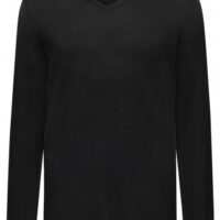 HUGO Pullover San Vitalo mit V-Ausschnitt aus Baumwoll-Mix mit Seide schwarz 001