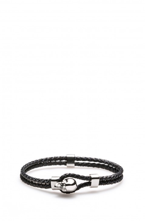 HUGO Armband E-Skullrock aus geflochtenem Leder mit Totenkopfverschluss Farbe 001 HUGO Armband E-Skullrock aus geflochtenem Leder mit Totenkopfverschluss Farbe 001