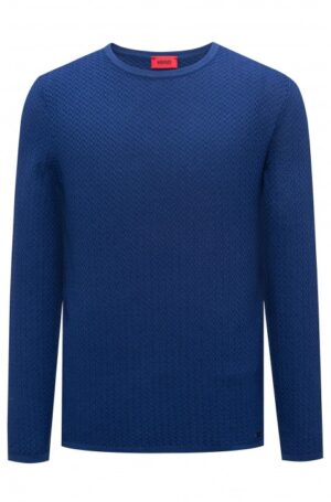 HUGO Pullover SENOR aus Baumwoll-Jacquard mit Fischgrät-Muster dunkelblau 419 M