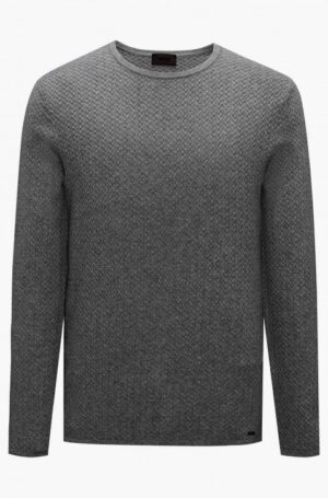 HUGO Pullover SENOR aus Baumwoll-Jacquard mit Fischgrät-Muster schwarz 001 M