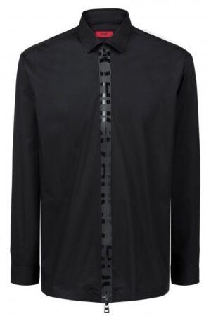 HUGO Oversized Hemd EIRY mit Logo-Streifen am Reißverschluss schwarz S