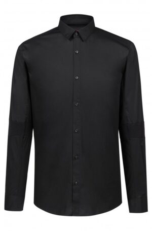 HUGO Extra Slim-Fit Hemd ERIF aus Stretch-Baumwolle mit gerippter Ellbogenpartie schwarz S