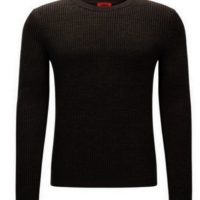HUGO Gerippter Slim-Fit-Pullover SOMAEL aus Baumwoll-Schurwoll-Mix Farbe schwarz 001 S