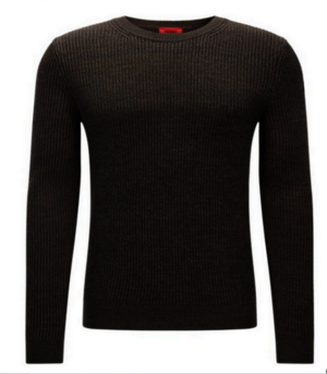 HUGO Gerippter Slim-Fit-Pullover SOMAEL aus Baumwoll-Schurwoll-Mix Farbe schwarz 001 S