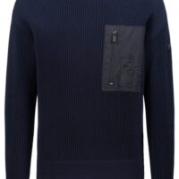 HUGO Gerippter Pullover SPATCHON im Military-Stil aus Baumwoll-Schurwoll-Mix dunkelblau S