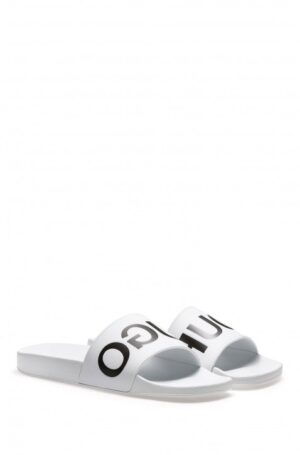 HUGO Bade-Slipper Timeout_Slip_rb aus Material-Mix mit spiegelverkehrtem Logo Farbe weiss 100 41