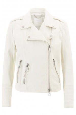 BOSS Bikerjacke  JADID1 aus Leder mit breiten Reißverschlüssen natur