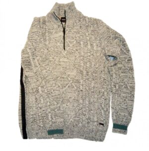 BOSS Pullover KARVINCE aus Tweed mit Zopfmuster und Reißverschluss am Kragen beige 282 M