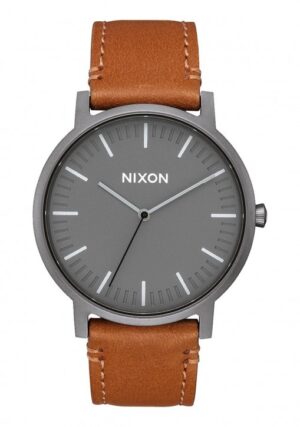 NIXON Porter Leather 40 mm Farbe gunmetal /charcoal taupe