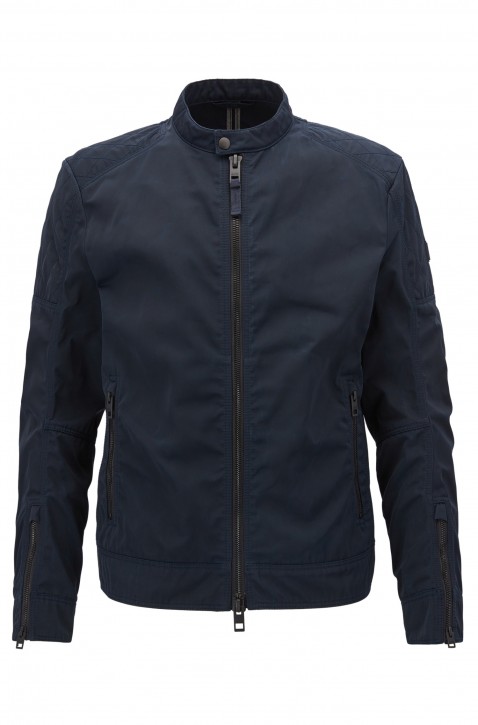 BOSS Slim-Fit Bikerjacke Ojeeno-W aus gewachstem Twill dunkeblau 404 BOSS Slim-Fit Bikerjacke Ojeeno-W aus gewachstem Twill dunkeblau 404 48