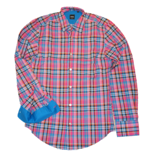 HUGO BOSS Kariertes Slim-Fit Baumwollhemd Ronny Farbe pink karo 444 S