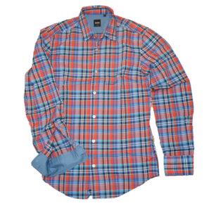 HUGO BOSS Kariertes Slim -Fit Baumwollhemd Ronny Farbe Orange karo 811 S