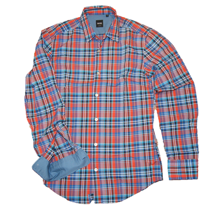 HUGO BOSS Kariertes Slim -Fit Baumwollhemd Ronny Farbe Orange karo 811 HUGO BOSS Kariertes Slim -Fit Baumwollhemd Ronny Farbe Orange karo 811 S