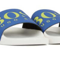 BOSS Bade-Slipper SOLAR_SLIDE_LOGO aus Material-Mix mit Boss Logo weiss /blau 124