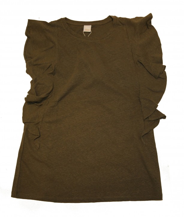 BOSS Top Talala aus einem Baumwoll-Leinen-Mix mit Rüschenärmeln oliv 251 BOSS Top Talala aus einem Baumwoll-Leinen-Mix mit Rüschenärmeln oliv 251 XS