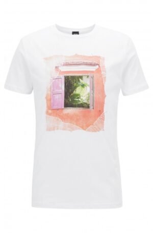 BOSS T-Shirt Tauno 6 aus Baumwolle mit kubanisch inspiriertem Print weiss 100 M