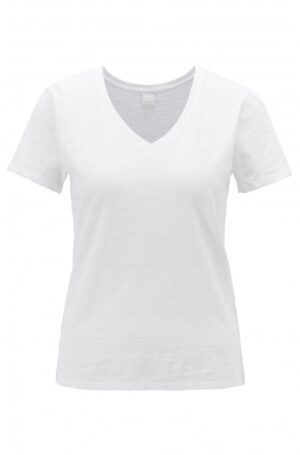 BOSS T-Shirt TEMODERN aus strukturierter Baumwolle mit V-Ausschnitt weiss 100