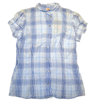 BOSS ORANGE HALBARM BLUSE CLEILAE FARBE HELLBLAU KARO 439 38