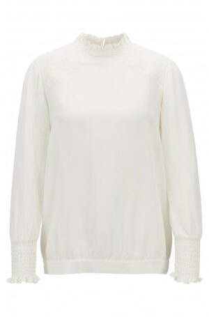 BOSS Gerüschte Seidenbluse CLIPA mit gesmokten Details natur 115 36