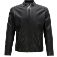 BOSS ORANGE Slim-Fit Biker Jacke JEEPER  aus behandeltem Leder Farbe schwarz 001 48