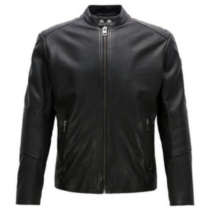 BOSS ORANGE Slim-Fit Biker Jacke JEEPER  aus behandeltem Leder Farbe schwarz 001 48