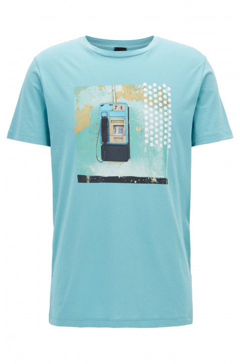 BOSS Regular-Fit T-Shirt Timen 1 aus Pima-Baumwolle mit Print türkis 443 BOSS Regular-Fit T-Shirt Timen 1 aus Pima-Baumwolle mit Print türkis 443 M