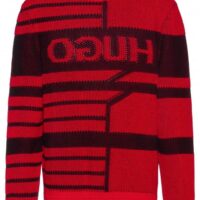 HUGO Oversized Jacquard-Strickpullover SINDON aus Schurwolle mit Reversed-Logo rot