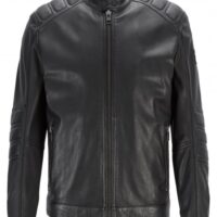 HUGO BOSS Bikerjacke JAGSON2 aus Leder mit gesteppten Bahnen Farbe schwarz 001 HUGO BOSS Bikerjacke JAGSON2 aus Leder mit gesteppten Bahnen Farbe schwarz 001